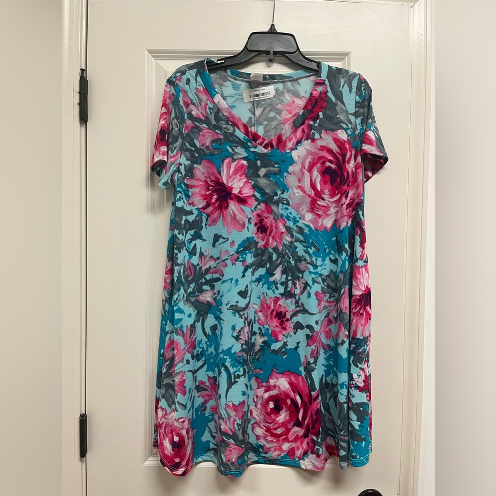 Sew In Love Turquoise and Pink Floral Top